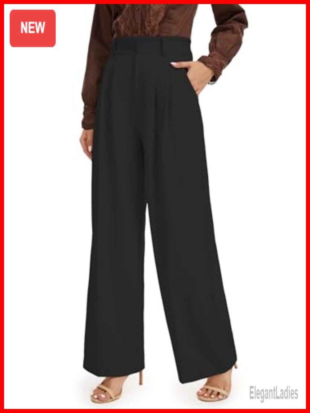 Women High Waisted Wide Leg Work Pants with Pockets Pleated Business Slacks